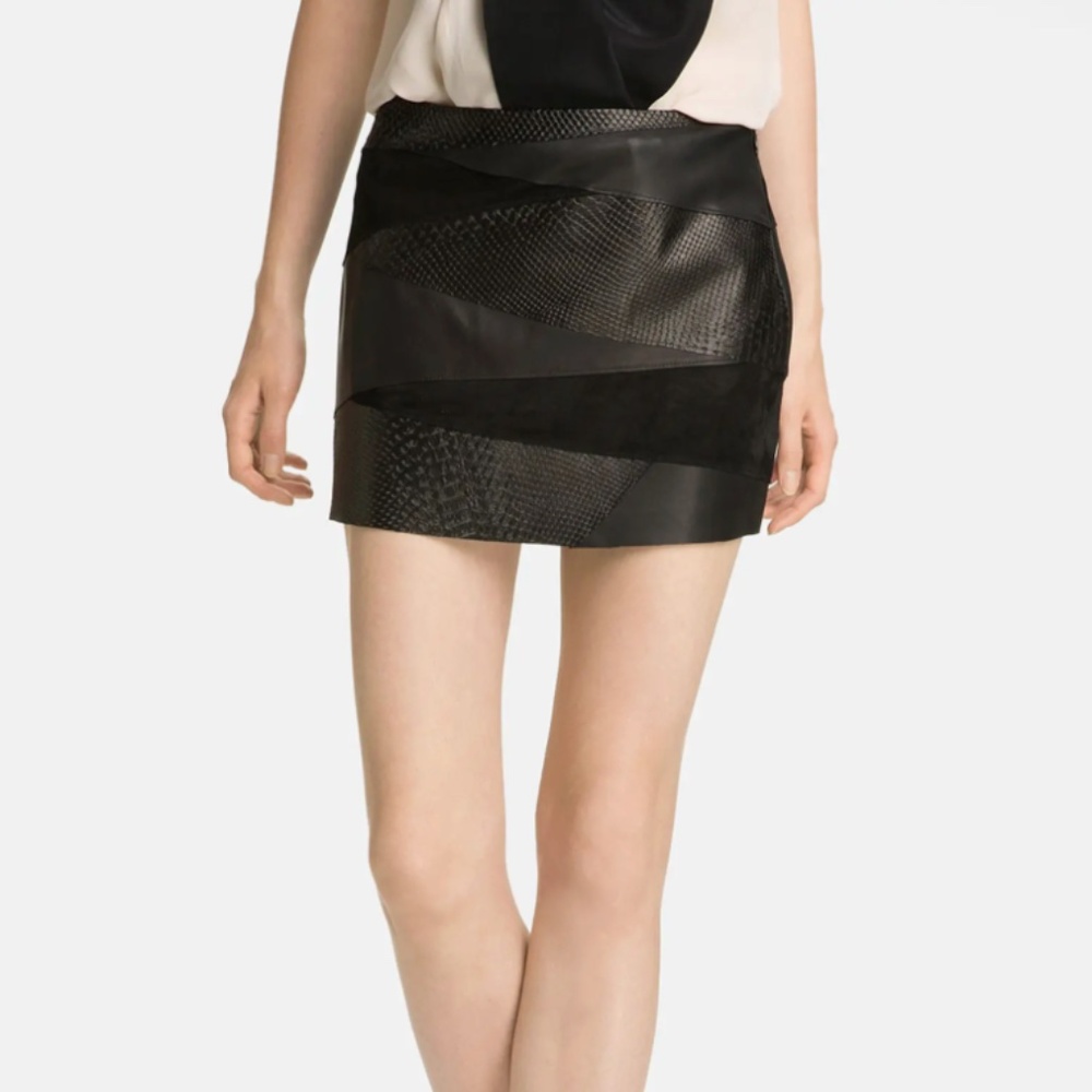 HAUTE HIPPIE BLACK PATCH LEATHER MINI SKIRT